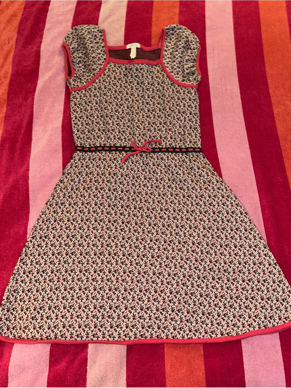 Matilda Jane Pink Floral Fit-and-Flare Dress with Black Trim
